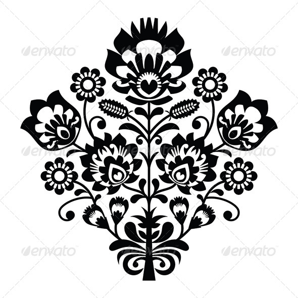 Traditional Polish Folk Pattern in Black and White - Flourishes / Swirls Decorative