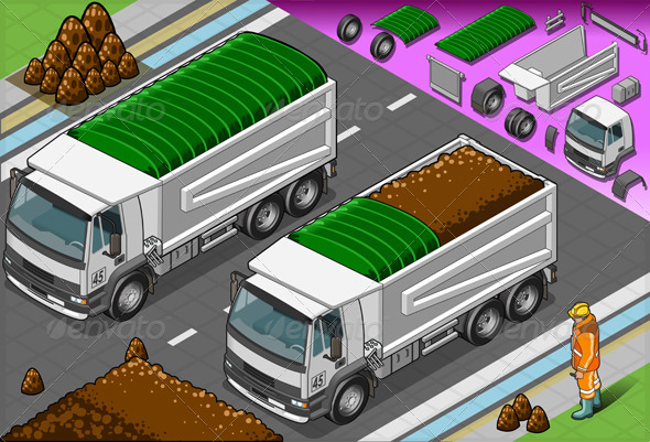 Isometric Containers Trucks in Front View - Man-made Objects Objects