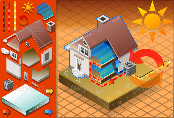 Isometric House with Conditioner Cold Production - Buildings Objects