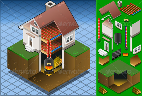 Isometric House with Wood Fired Boiler - Buildings Objects