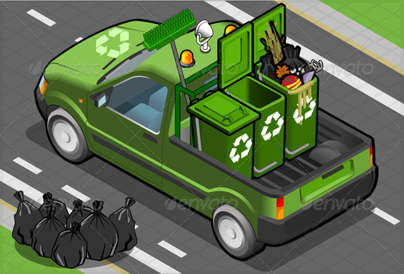 Isometric Garbage Pick Up in Rear View - Man-made Objects Objects