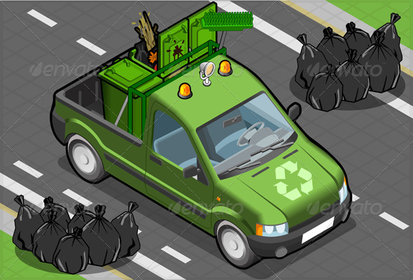 Isometric Garbage Pick Up in Front View - Man-made Objects Objects