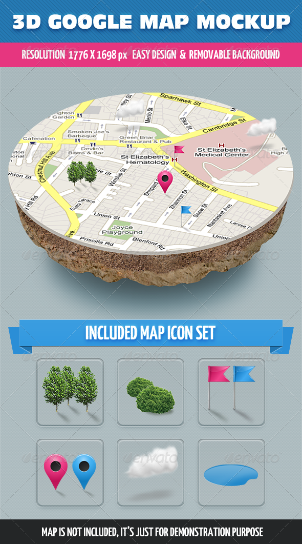 3D Map Mockup - Miscellaneous Product Mock-Ups