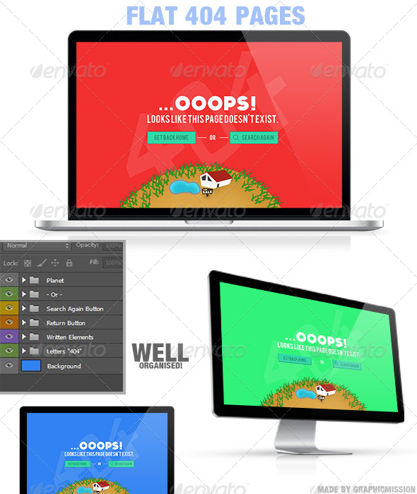 Flat 404 Error Pages - 404 Pages Web Elements
