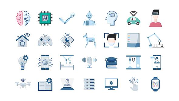 100 Artificial Intelligence Icons Elements template preview