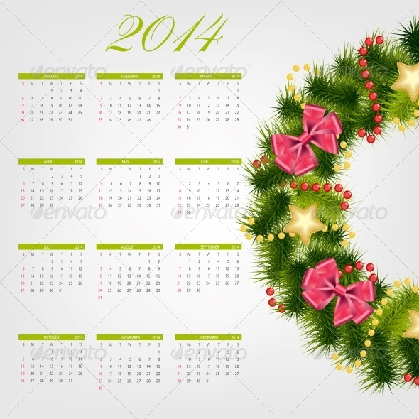 2014 New Year Calendar Vector Illustration - New Year Seasons/Holidays
