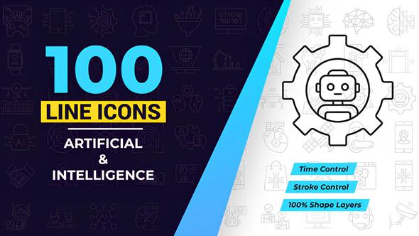 100 Artificial Intelligence Line Icons Elements template preview