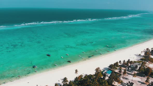 Ocean Coastline Barrier Reef By Beach Hotels at Low Tide Zanzibar Aerial View alt