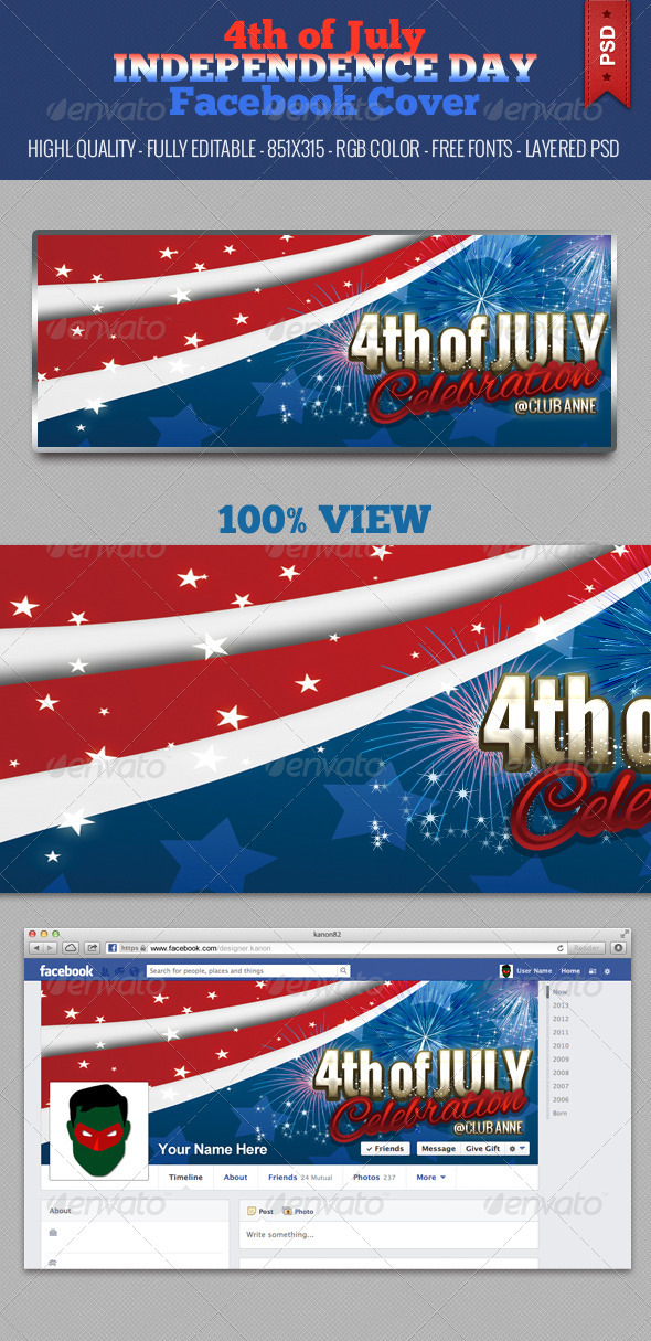 4th of July Independence Day Facebook Cover - V3 - Facebook Timeline Covers Social Media