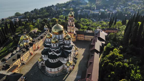 Beautiful Orthodox New Athos Monastery with Golden Domes in the New Athos alt