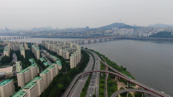 Korea Seoul Han River Apartment Seongsu Bridge Traffic