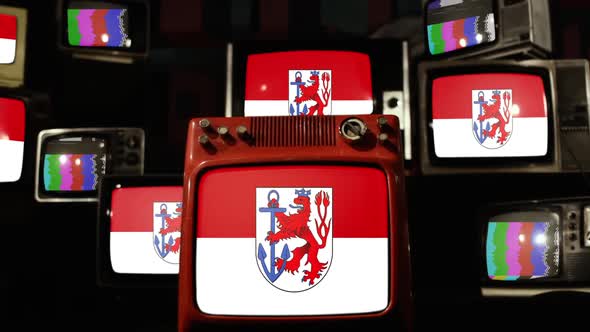 Dusseldorf City Flag, Germany, and Retro TVs.