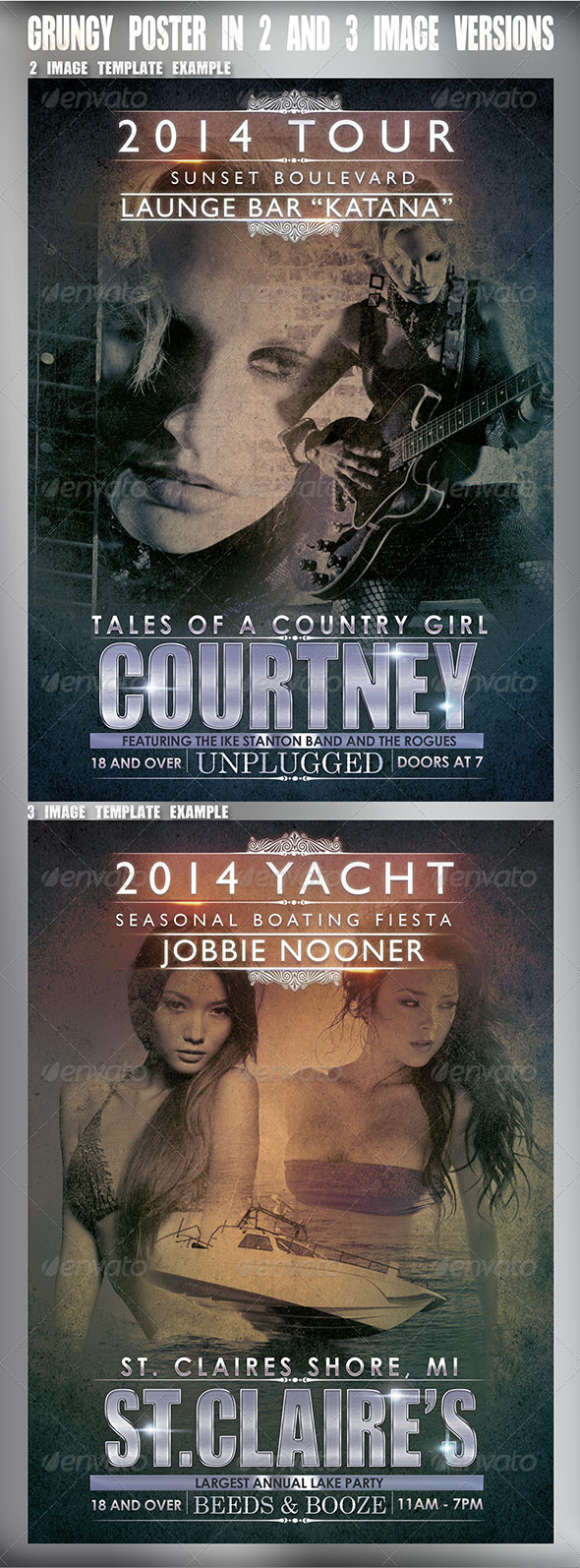 Poster Design "Paper" with 3 Image Placeholders - Concerts Events