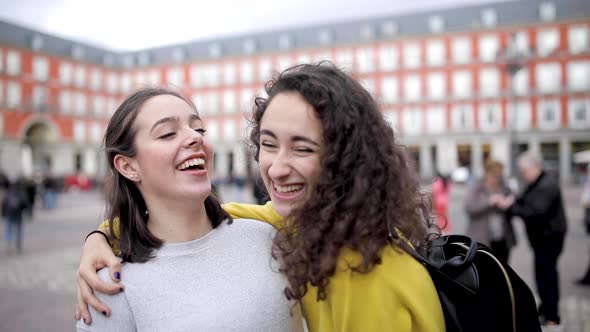 Two beautiful girls in Madrid enjoying time together