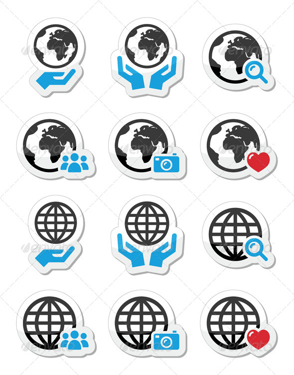 Globe with Hands Icons Set - Abstract Conceptual