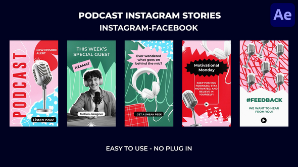 5 in 1 Podcast Instagram Stories broadcast-packages template preview