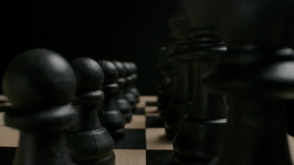 Black Chess Figures in Start Position Ready to Game Concept alt