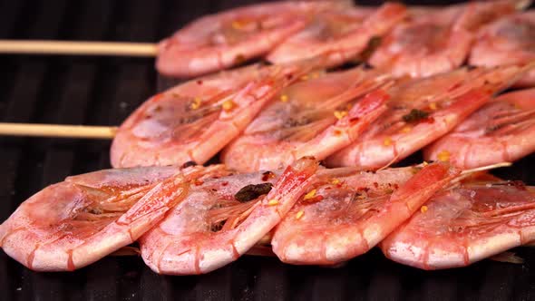 Close-up of Shrimp. Background of the Shrimp on the Grill