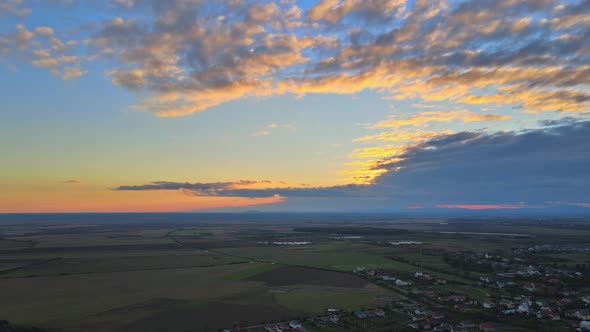 Landscape with Fields Autumn Sunset Day with Beautiful View From on the Village From a Height alt