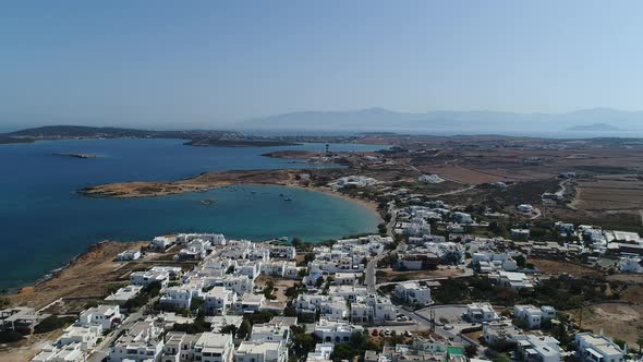 Town of Naoussa on the island of Paros in the Cyclades in Greece seen from th alt
