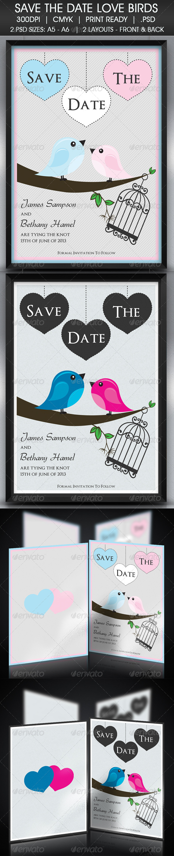Love Birds Save The Date - Cards & Invites Print Templates
