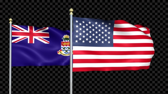 Cayman Islands And United States Two Countries Flags Waving alt