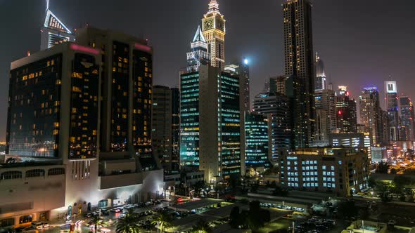 Downtown Dubai Towers Night Timelapse alt