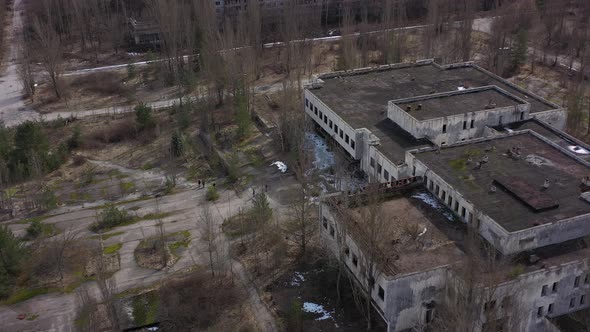 Abandoned Amusement Park In Pripyat, Ukraine - Chernobyl Exclusion Zone - aerial drone alt