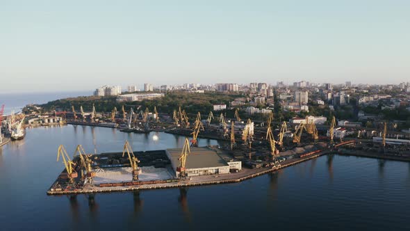Aerial Panoramic View of Sea Port During Beautiful Sunset alt