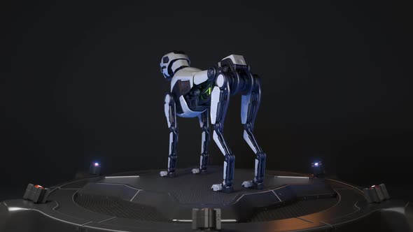 Robot Dog Stands on a Charging Dock