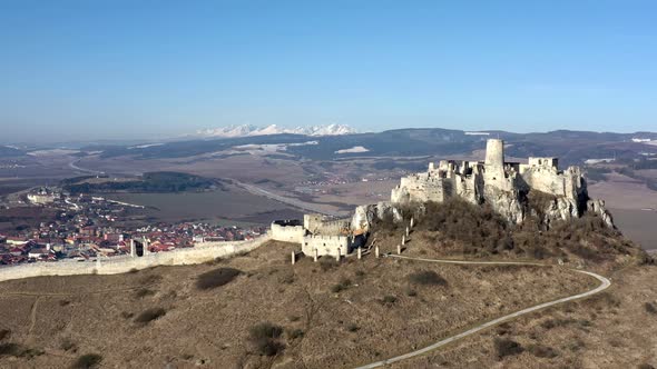 Aerial view of Spissky Castle in Spisske Podhradie, Slovakia alt