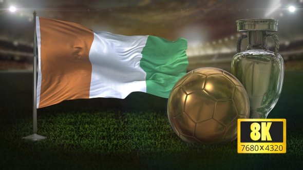 8K Ivory Coast  Flag with Football And Cup Background Loop alt