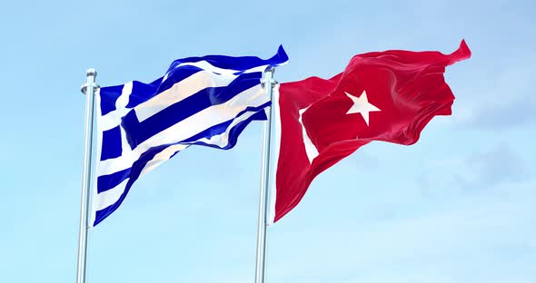 Greece flag vsTurkey flag waving 4k alt