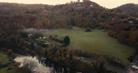 Lydbrook Wye Valley Gloucestershire UK Autumn Season Aerial View