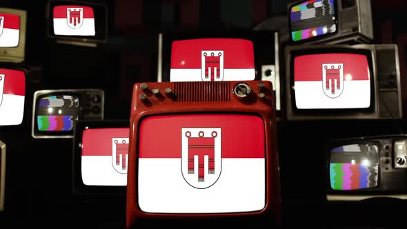 Flag of Vorarlberg, Austrian State, and Retro TVs. alt