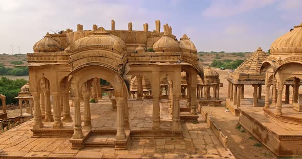 Bada Bagh Cenotaphs (Hindu Tomb Mausoleum) Made of Sandstone in Indian Thar Desert. Jaisalmer alt