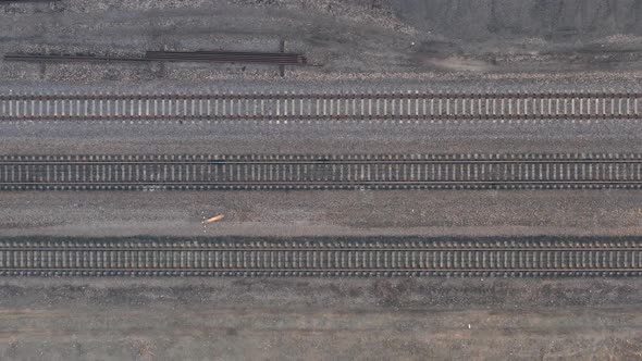 Railroad Rails and Sleepers  Top View Drone Shot alt