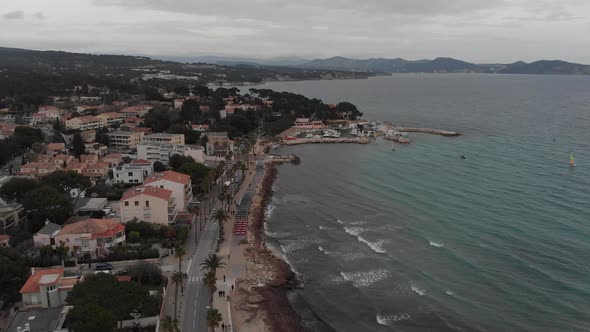 Aerial view on the bay of Cote d'Azur and La Ciotat village, France alt