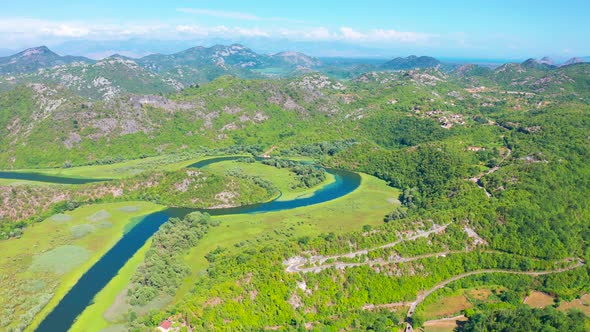 Amazing Aerial View of River Rijeka Crnojevica in Montenegro alt