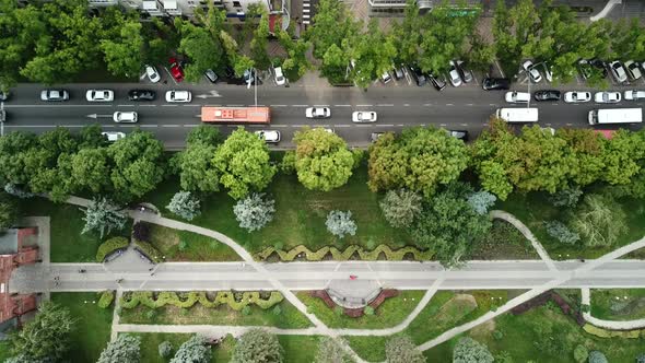  Aerial Top Down View of Traffic Jam on a Car Road and Park alt