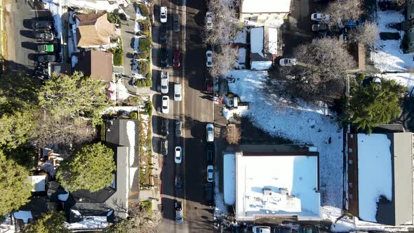 Aerial View of Historic Downtown City of Julian During Snow Day alt