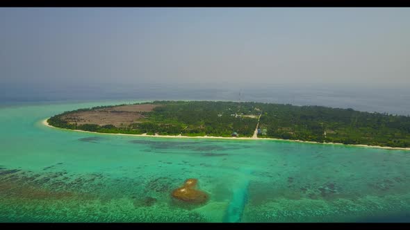 Aerial drone view seascape of relaxing bay beach break by shallow lagoon and white sand background o alt