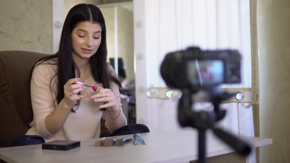 Woman Blogger Recording Video for Beauty Make Up Blog