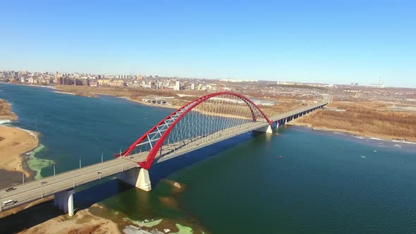 Aerial Drone Shot : Flying Over Road Bridge