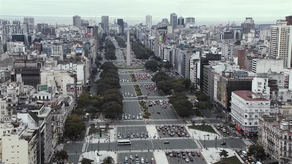 Aerial View of Buenos Aires City with Obelisk and 9 de Julio Avenue. alt