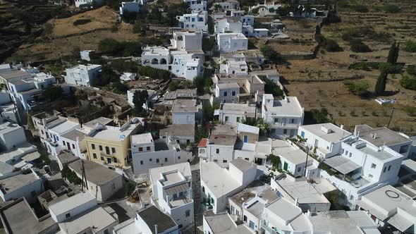 Village of Lefkes on the island of Paros in the Cyclades in Greece from the sky alt