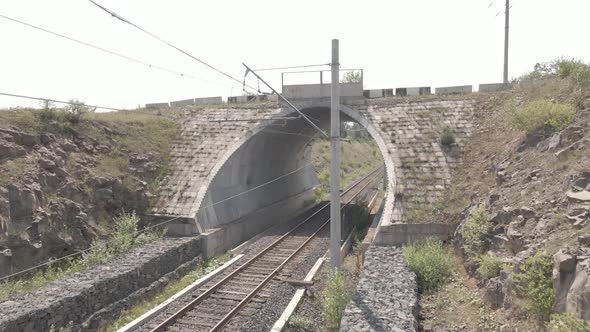 Aerial view of empty Railway bridge in Samtskhe-Javakheti region, Georgia. alt
