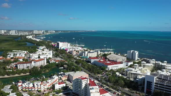 Aerial View of Beautiful Cancun City Against Caribbean Sea