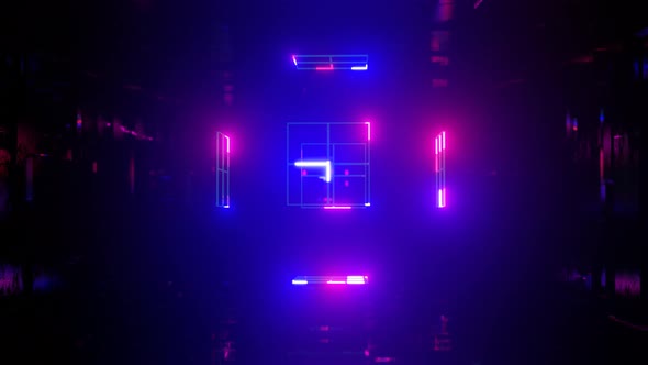 3d Object or Structure Rotates and Moves Inside Glass Mirror Tunnel with Neon Light Bright alt