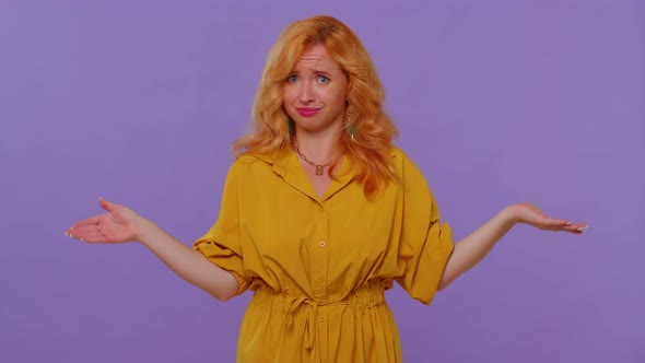 Girl Raising Hands in Indignant Expression Asking Why What Reason of Failure Demonstrating Disbelief alt